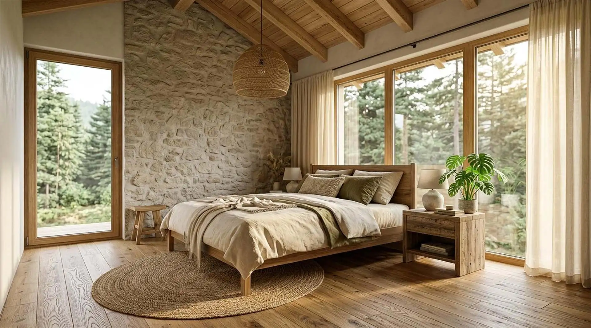 Natürliche Materialien im Schlafzimmer: Welche Böden, Rahmen und Textilien wirklich harmonieren und warum Holz die beste Wahl ist.. Foto: Nano Banana 2
