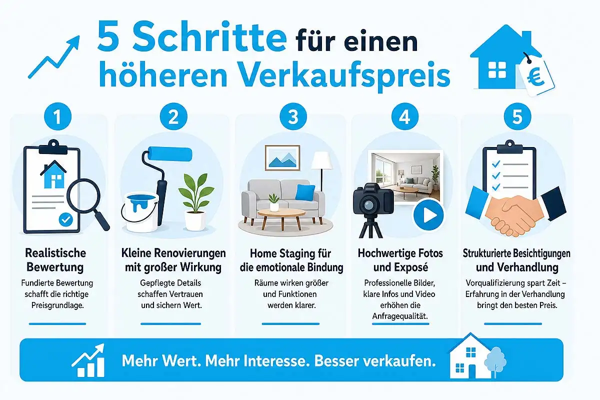 Infografik - 5 Schritte f&uuml;r einen h&ouml;heren Verkaufspreis.
