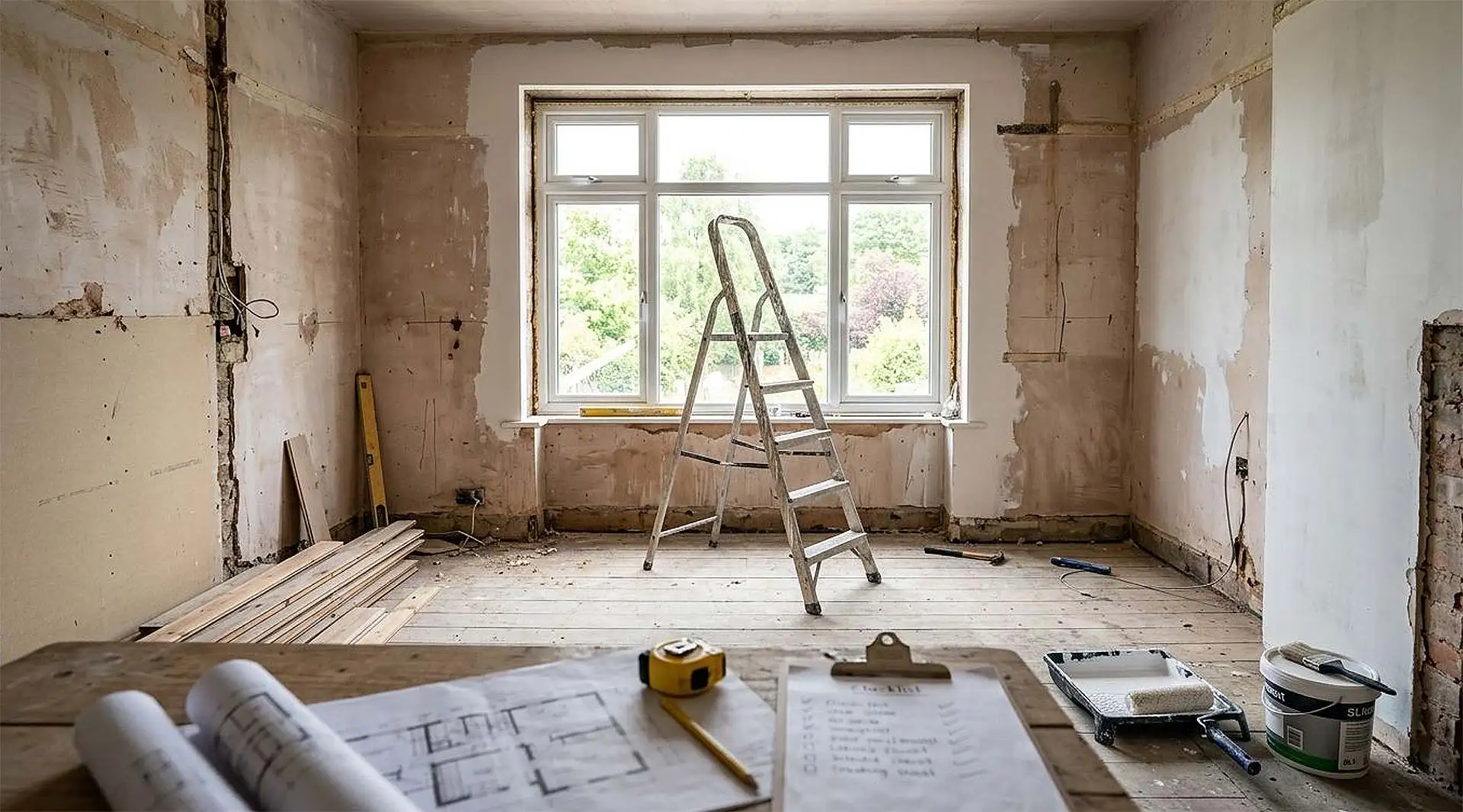 Checkliste f&uuml;r die Schlafzimmerplanung mit Eigenleistung: Ausbaustufe pr&uuml;fen, M&ouml;bel rechtzeitig bestellen, Bett und Budget richtig w&auml;hlen. Foto: Nano Banana 2